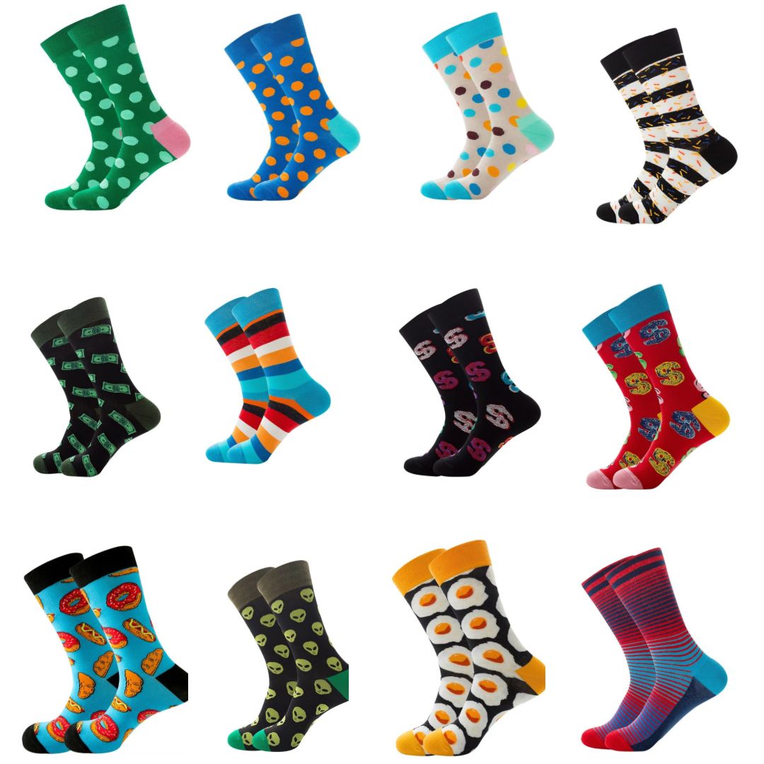 Colorful Dress Socks Fun Funny Patterned Sock Funky Fancy Cute Happy Graphic Crew Sock